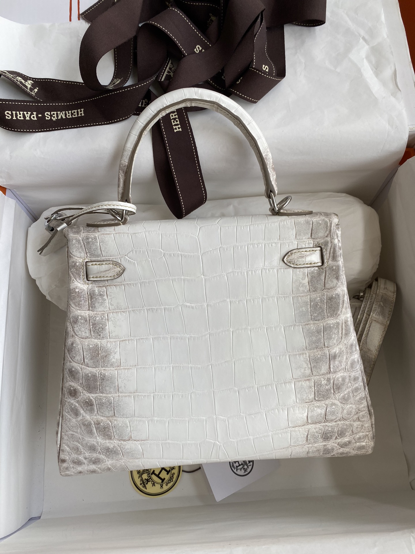 Hermes Kelly Retourne 25cm Handmade Bag In Himalayan Crocodile Niloticus Leather